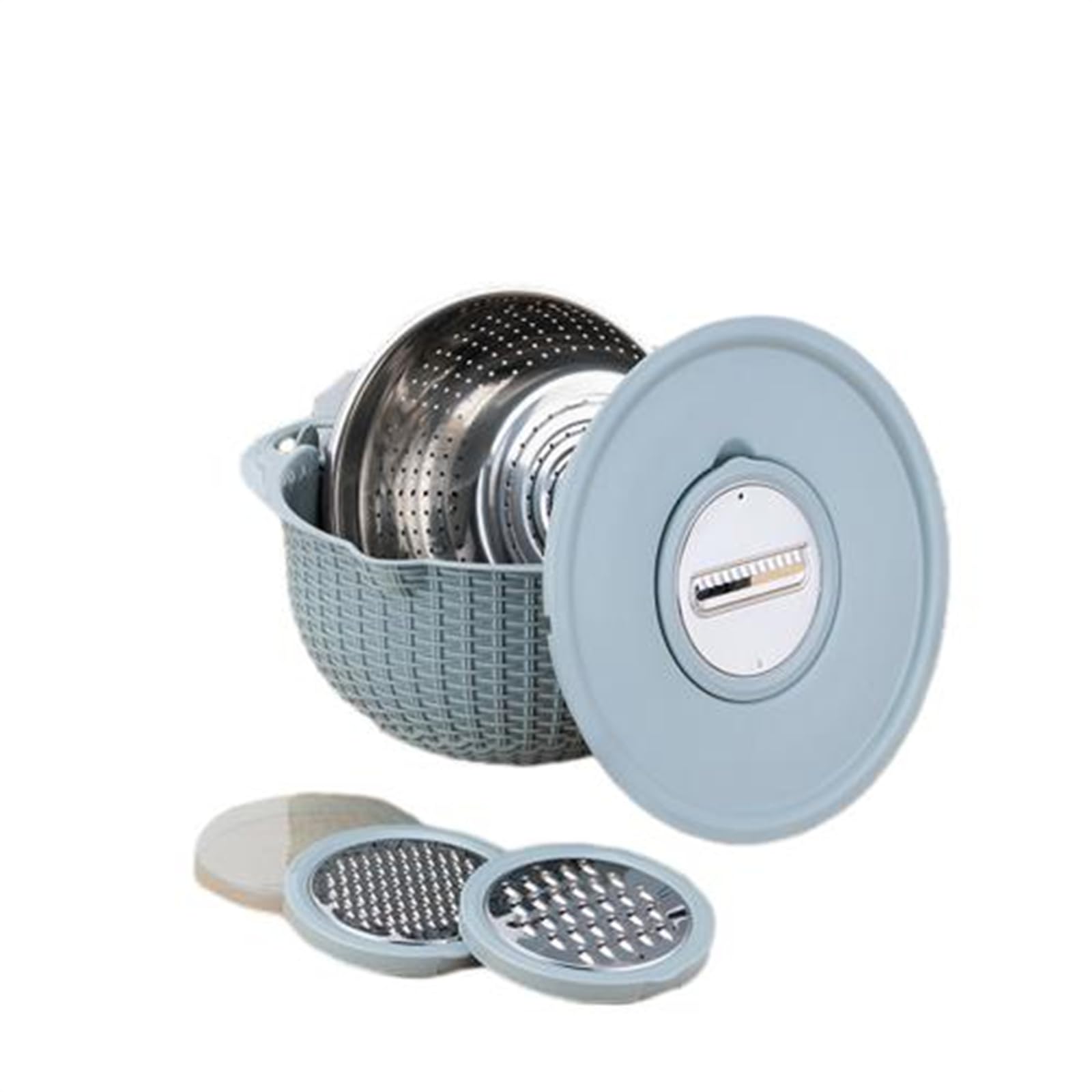 Four à charbon 4 en 1 en acier inoxydable avec double plateau rotatif, bacs à rebanadors intégrés, multifonctionnel pour la cuisine, bleu nordique