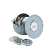 Four à charbon 4 en 1 en acier inoxydable avec double plateau rotatif, bacs à rebanadors intégrés, multifonctionnel pour la cuisine, bleu nordique