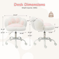 Chaise de coiffeuse Garvee à roulettes, pivotante à 360°, réglable en hauteur, coussin moelleux, structure en métal, dossier en forme de patte de chat, confortable et stable, grise, idéale pour le bureau et la chambre.