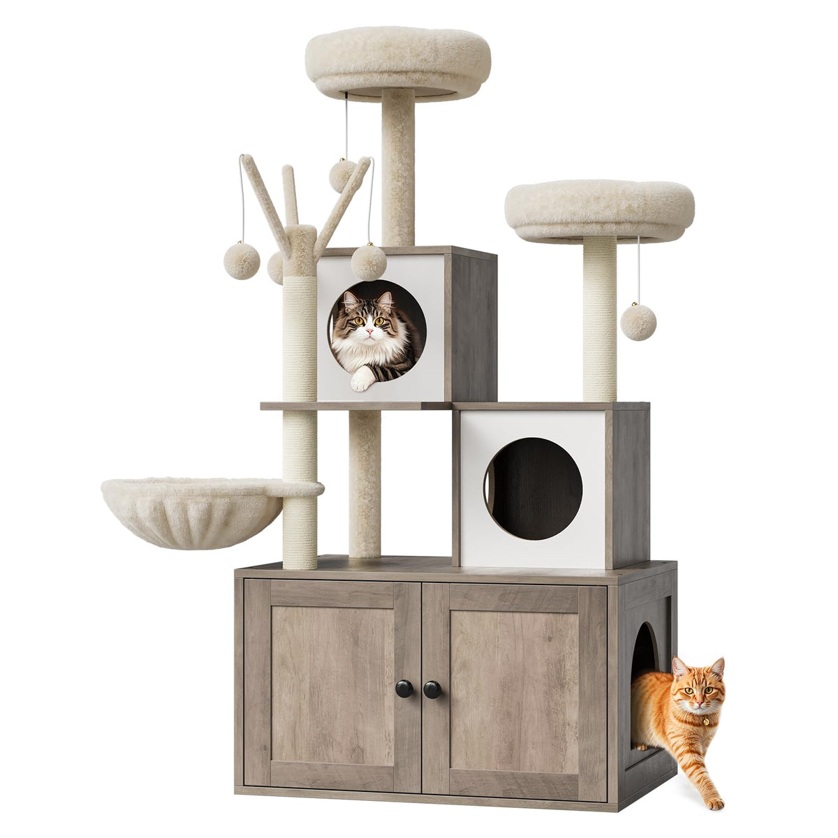 Mobilier pour chat Garvee 3-en-1 avec griffoir, poteaux à griffer en sisal, espace de détente moelleux pour salon et chambre, plusieurs niveaux, gris-beige