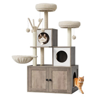 Mobilier pour chat Garvee 3-en-1 avec griffoir, poteaux à griffer en sisal, espace de détente moelleux pour salon et chambre, plusieurs niveaux, gris-beige
