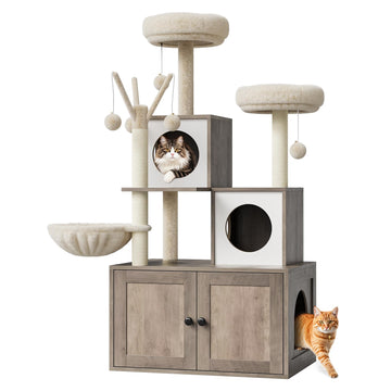 Mobilier pour chat Garvee 3-en-1 avec griffoir, poteaux à griffer en sisal, espace de détente moelleux pour salon et chambre, plusieurs niveaux, gris-beige