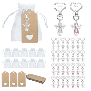 Porte-clés ange Garvee avec perles, pendentif en métal et pochette en organza pour baptêmes, 6,5 cm, blanc