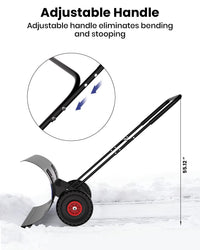Pelle à neige Garvee 29 po en acier robuste avec roues, lame et poignée réglables en hauteur, ergonomique, durable, pour allées, noire
