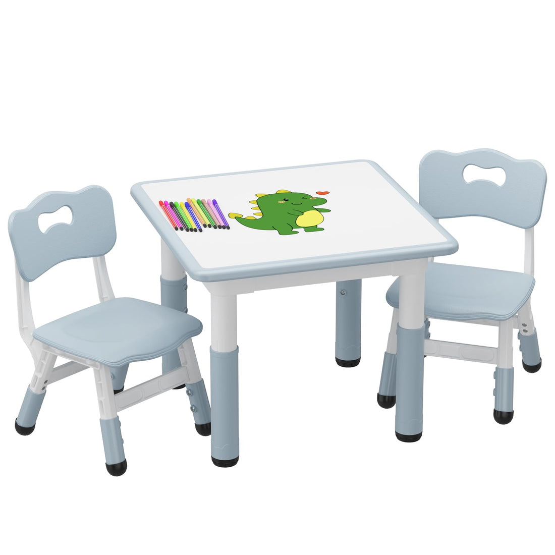 Ensemble table et 2 chaises pour enfants Garvee, plateau de table style graffiti, hauteur réglable, robuste et multifonctionnelle pour jouer et manger.