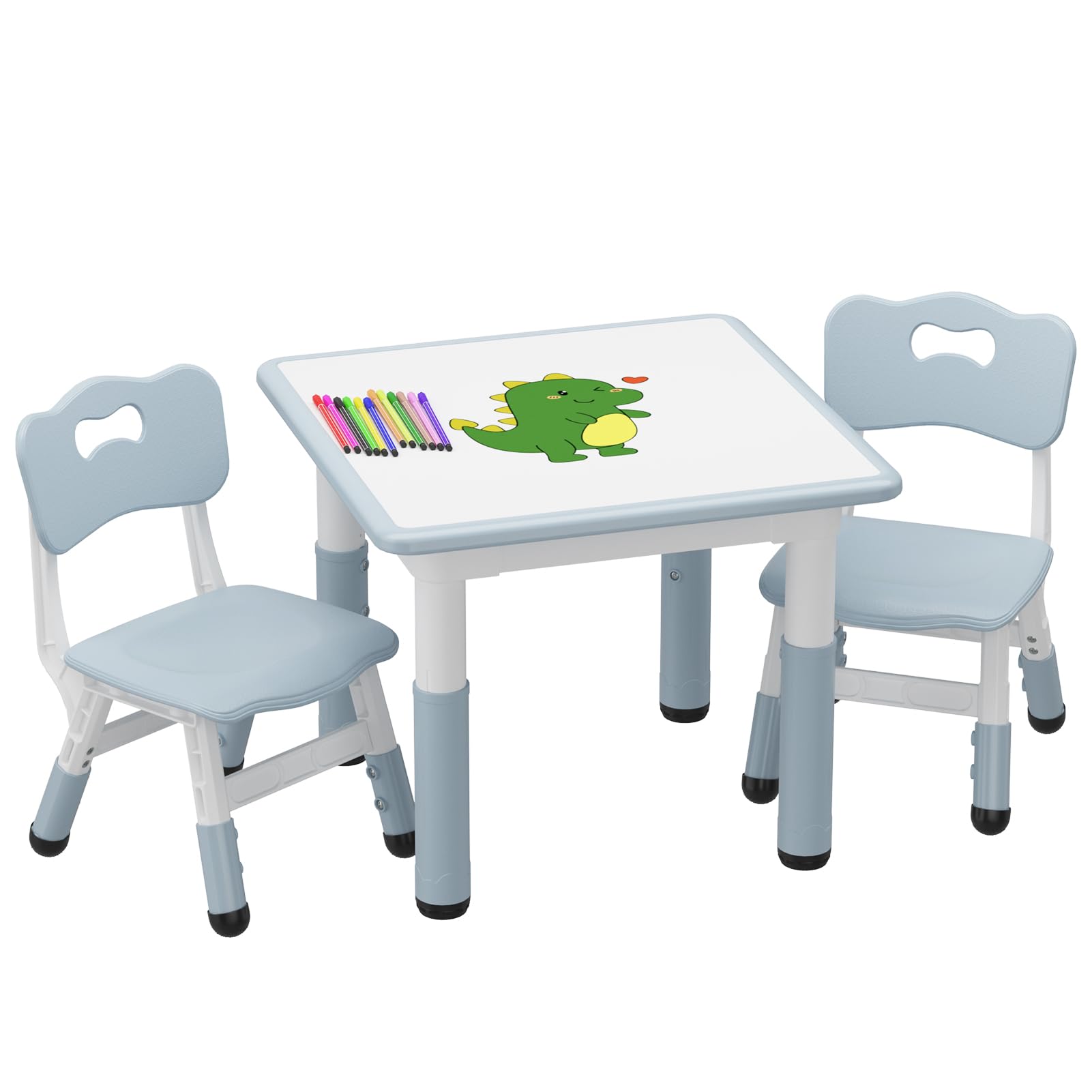 Ensemble table et 2 chaises pour enfants Garvee, plateau de table style graffiti, hauteur réglable, robuste et multifonctionnelle pour jouer et manger.