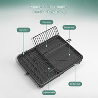 Égouttoir à vaisselle Garvee en acier inoxydable au carbone avec bac d'égouttage et porte-couverts pour petites cuisines, noir, extensible de 32 à 52 cm