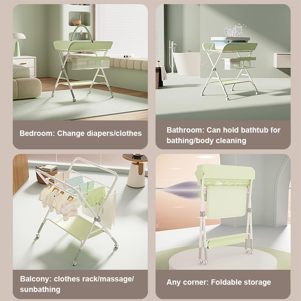 Table à langer pliante mobile Garvee avec panier de rangement pour nouveau-nés et jeunes enfants, 60 x 80 x 103 cm, PVC imperméable