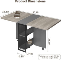 Garvee Table à Manger Pliante Grise avec Rangement 2 Niveaux, Table de Cuisine Extensible à Rabats, Rectangulaire pour 4, Gain de Place, Bureau et Maison