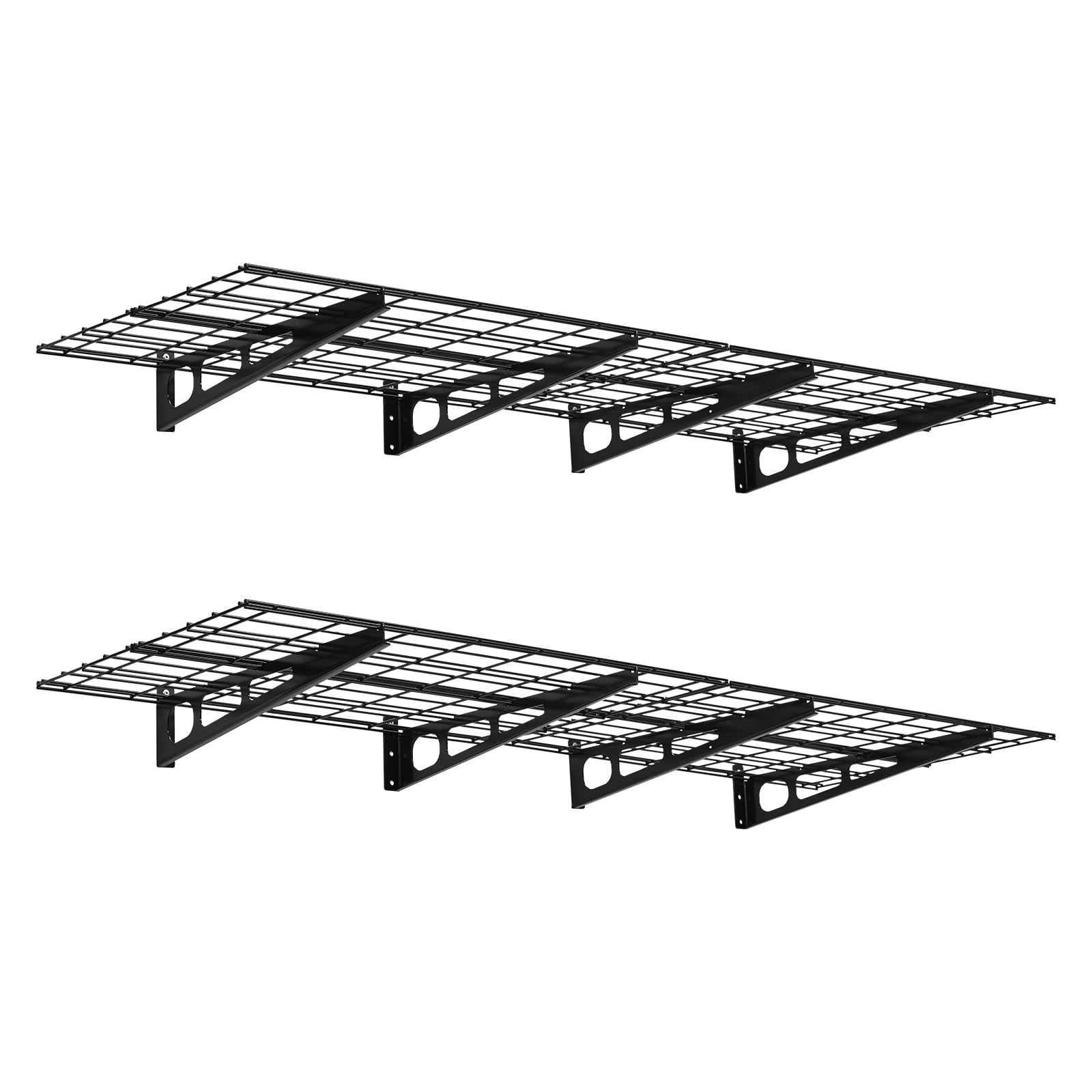 Étagères murales de garage Garvee en acier robuste, 182 x 61 cm, capacité de charge de 181 kg, antidérapantes, modulaires, avec crochets, noires, lot de 2, pour atelier et garage