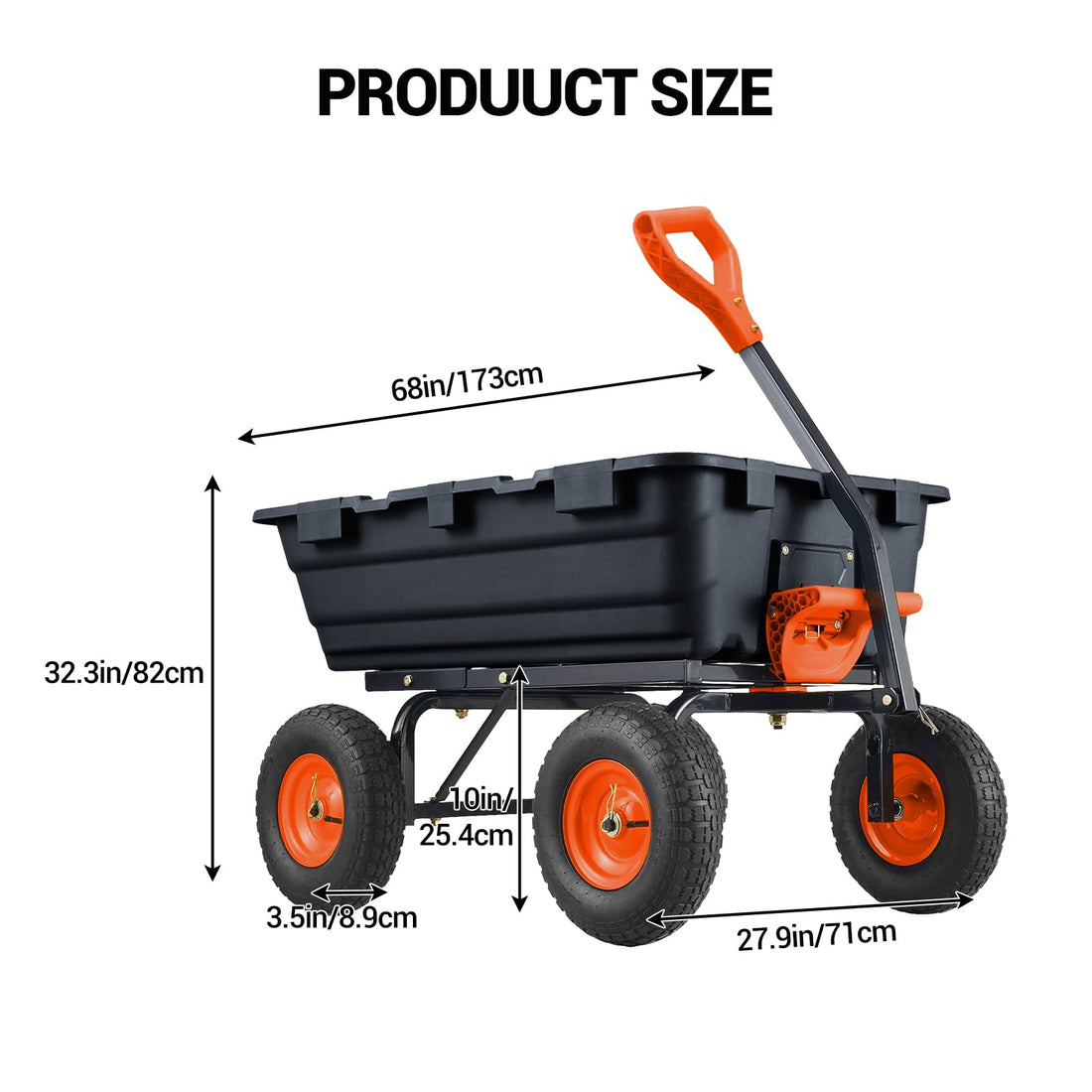 Garvee Chariot-benne de jardin 363 kg, cadre en acier robuste, roues tout-terrain 25,4 cm, benne grillagée pour jardin, ferme et travaux extérieurs
