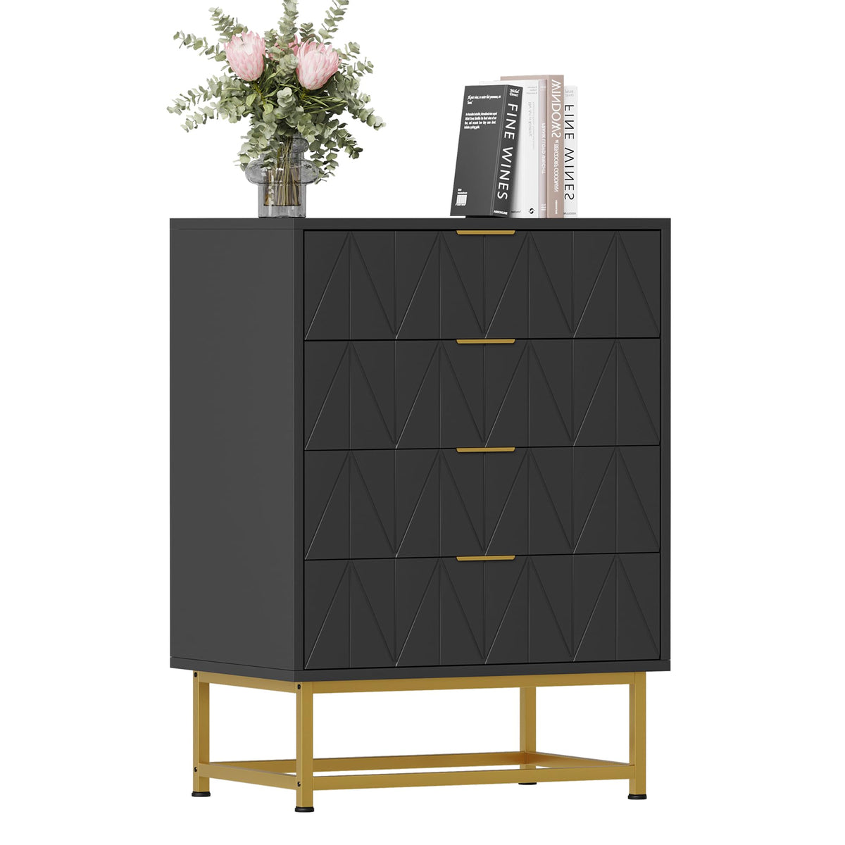 Garvee commode à 4 tiroirs avec pieds en métal pour le salon et la chambre, 81 cm, tiroirs en tissu