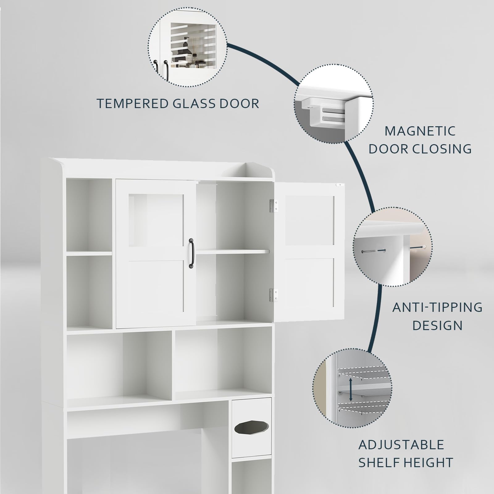 Armoire de rangement Garvee à suspendre au-dessus des toilettes, avec étagères réglables et porte vitrée, pour salle de bain et buanderie, marron