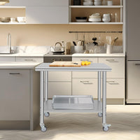 Table de travail Garvee en acier inoxydable – 91 × 61 × 89 cm, avec roulettes et étagère inférieure réglable, robuste et facile à nettoyer