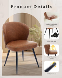 Garvee Ensemble de 2 chaises de salle à manger , rembourrées, avec pieds en acier et dossier haut en cuir, pour la cuisine et la salle à manger, 59 cm, Brun
