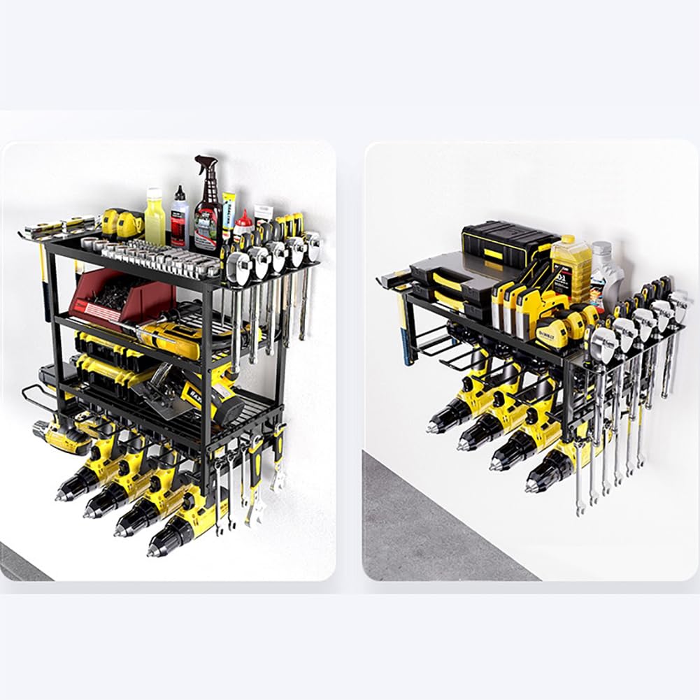 Organisateur d'outils électriques Garvee, support mural à 4 niveaux avec porte-perceuses, construction métallique robuste, gain de place, noir, pour atelier et garage