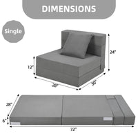 Canapé-lit pliable Garvee avec oreillers, mousse à mémoire de forme, multifonctionnel pour salon et bureau, 182 x 71 x 15 cm, gris
