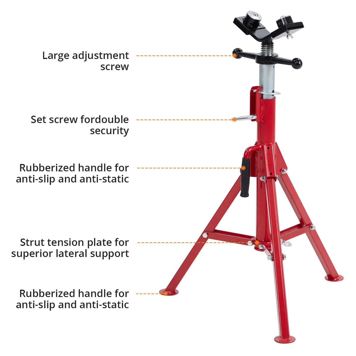 Support de levage de tubes Garvee à tête en V, robuste, 1134 kg (2500 lb) – Réglable de 71 à 132 cm (28 à 52 pouces), en acier au carbone, pliable pour le soudage et le filetage