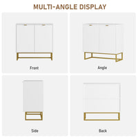 Buffet moderne Garvee, portes à chevrons de 80 cm, poignées dorées, étagère réglable, bois et métal, polyvalent pour salle à manger et couloir.