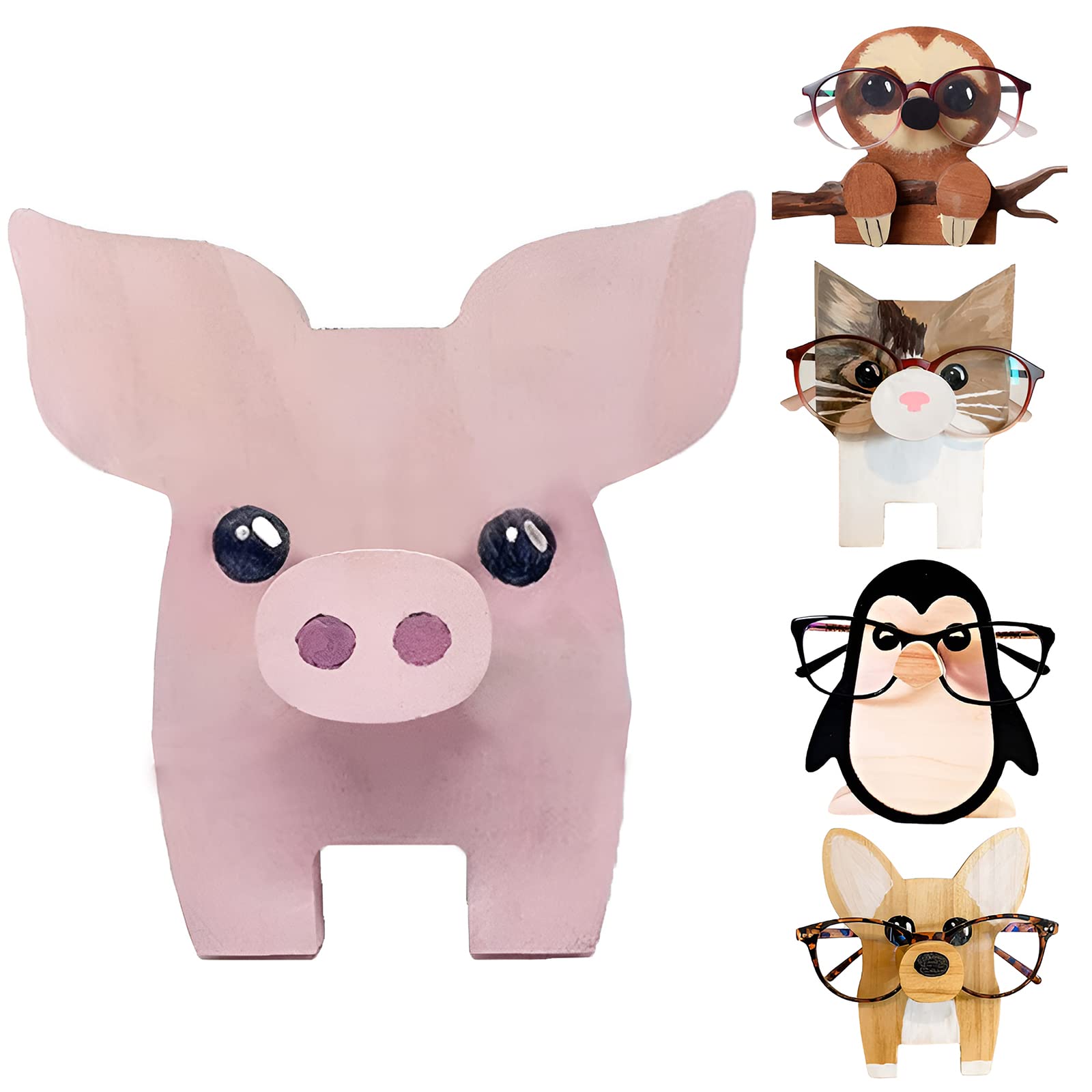 Porte-lunettes en bois Garvee, en forme de cochon, motif animal, robuste et compact, idéal pour le bureau et la maison.