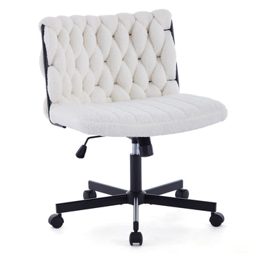 Garvee chaise de bureau criss cross à roulettes, assise large, sans accoudoirs, pivotante, structure en métal, pour ordinateur et coiffeuse, 66 cm, noire
