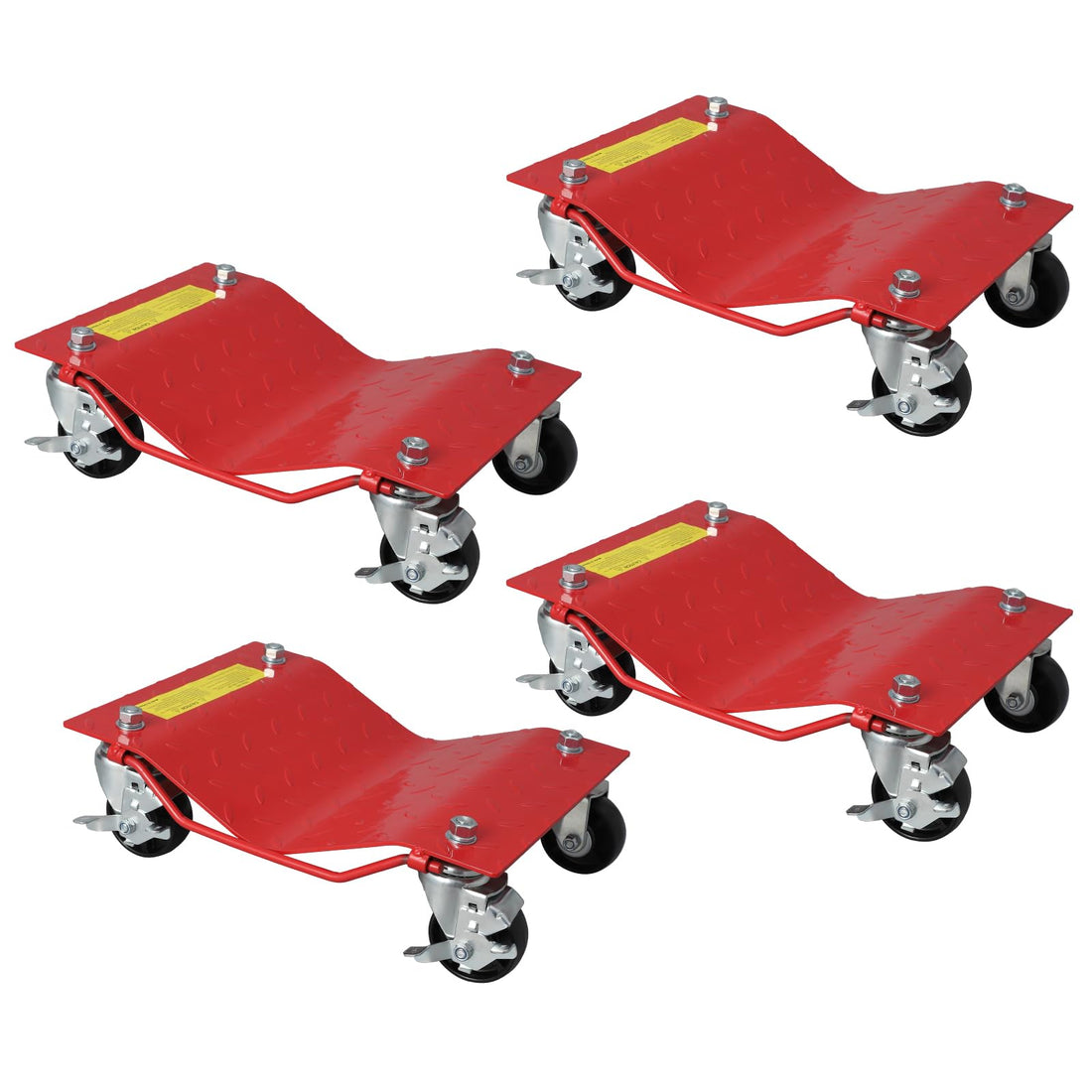 Garvee Lot de 2 Chariots de Déplacement Auto 680 kg, Acier Robuste, Roues 360° avec Freins, Rouge, pour Camion, Tracteur et Garage