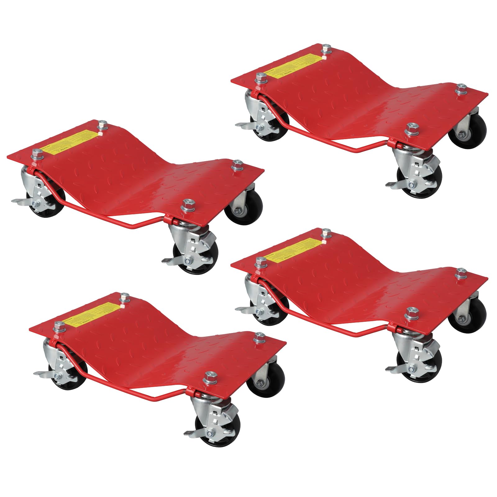 Garvee Lot de 2 Chariots de Déplacement Auto 680 kg, Acier Robuste, Roues 360° avec Freins, Rouge, pour Camion, Tracteur et Garage