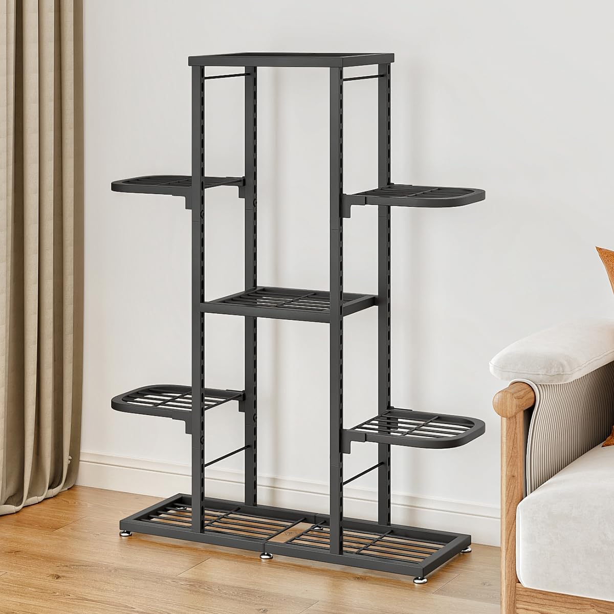 Support à plantes Garvee à 7 niveaux en métal avec pieds réglables, étanche, format d'angle pour salon, balcon, jardin, gain de place, noir