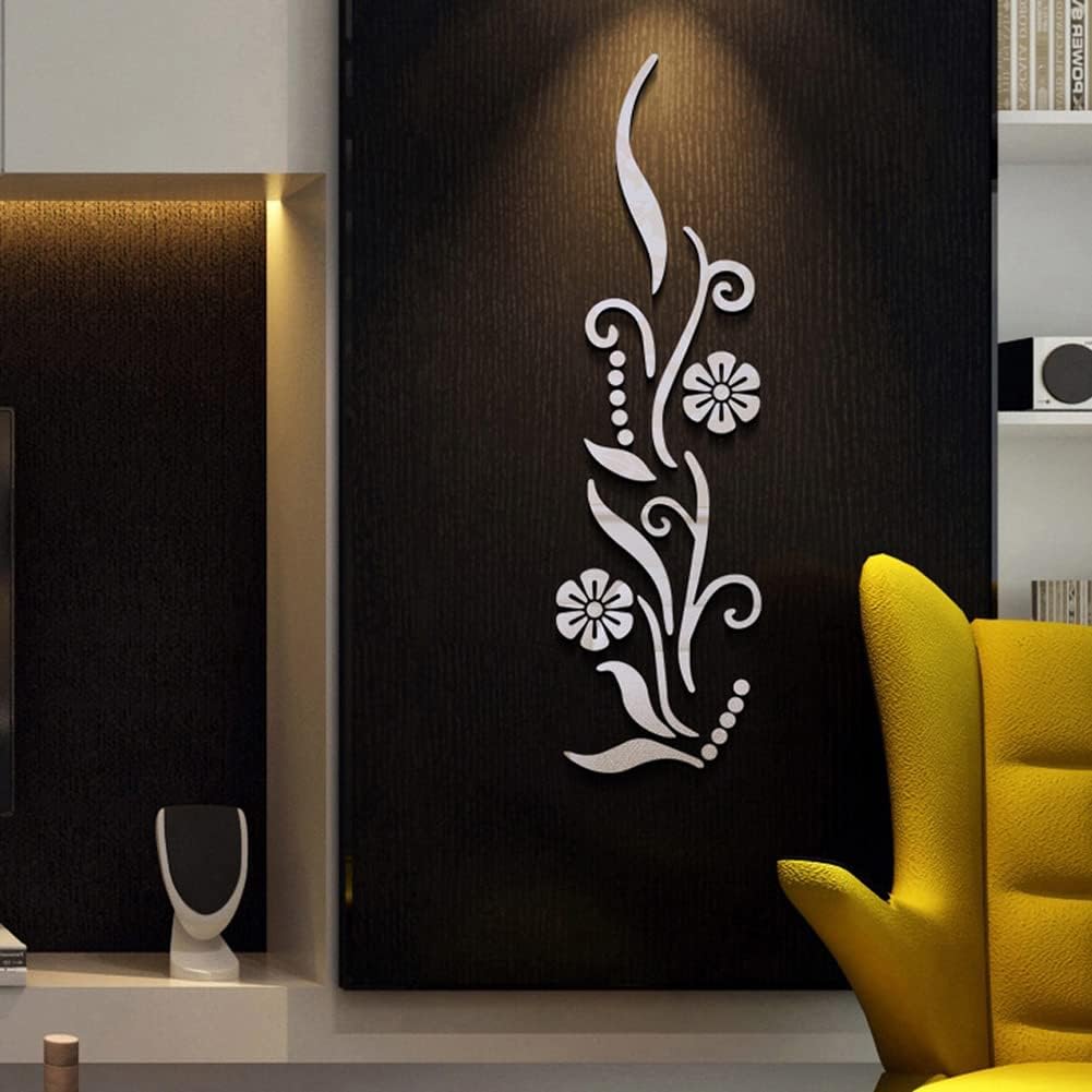 Garvee Sticker mural miroir acrylique autocollant motif floral pour salon, chambre, fond TV, couleurs variées, style moderne et élégant