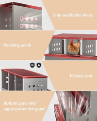 Garvee Pondoir à poules rouge en métal, 10 compartiments avec 10 œufs factices, ventilation et structure antirouille, pour poulailler