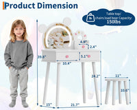 Coiffeuse Garvee pour enfants avec lumière LED, miroir en forme d'ours, rangement, bois certifié FSC, support à fleurs pour salle de jeux de filles, 55 cm (L) x 38 cm (l) x 101 cm (H)