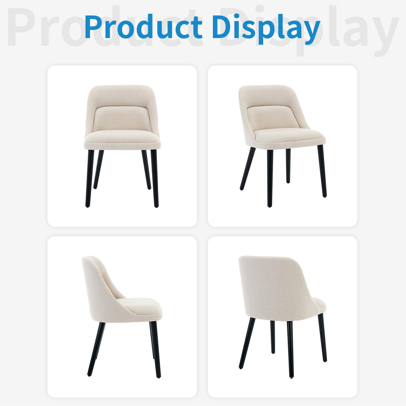 Ensemble de 2 chaises de salle à manger Garvee style Mid-Century, revêtement en lin beige, pieds en bois, pour cuisine et salon, capacité de charge de 136 kg, design moderne