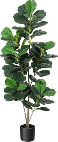 Garvee Ficus lyrata artificiel 152 cm en polyester avec pot blanc, arbre décoratif réaliste et durable pour intérieur et extérieur