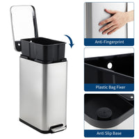 Poubelle de cuisine Garvee 13 gallons en acier inoxydable avec couvercle à fermeture douce et pédale mains libres pour la cuisine et le bureau, design mince, anti-traces de doigts