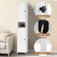Meuble de salle de bain Garvee 170 cm de haut avec 2 portes coulissantes, 1 tiroir, pour salle de bain et cuisine, en bois, étroit, robuste et polyvalent, avec portes en acrylique transparent et blanc.