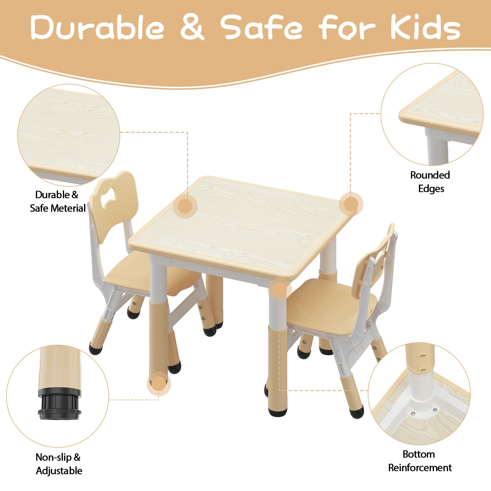Ensemble table et 2 chaises pour enfants Garvee, plateau de table graffiti, hauteur réglable, multifonctionnel, en bois robuste pour lire, dessiner et jouer