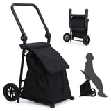 Chariot de courses pliable 2 en 1 Garvee avec siège, sac étanche de 123 L, capacité de charge de 60 kg, cadre en métal, roues tout-terrain de 17 cm, pliable pour les courses et les activités de plein air, noir