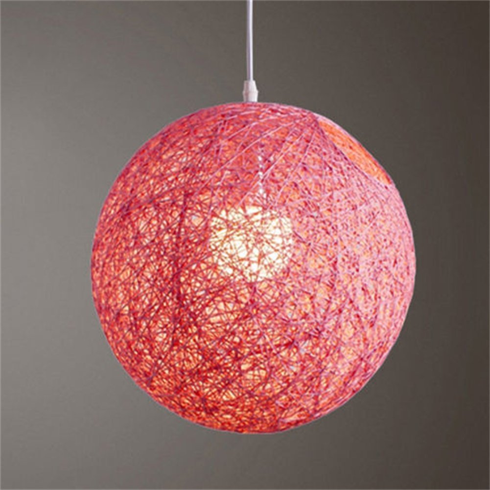 Garvee suspension d'extérieur rotin tressé - abat-jour rond 15 cm - Style Bohème Fait Main - Luminaire Jardin porche Salon - 7 couleurs vives, Rose