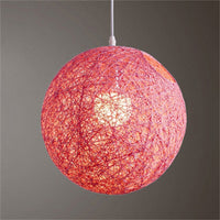 Garvee suspension d'extérieur rotin tressé - abat-jour rond 15 cm - Style Bohème Fait Main - Luminaire Jardin porche Salon - 7 couleurs vives, Rose