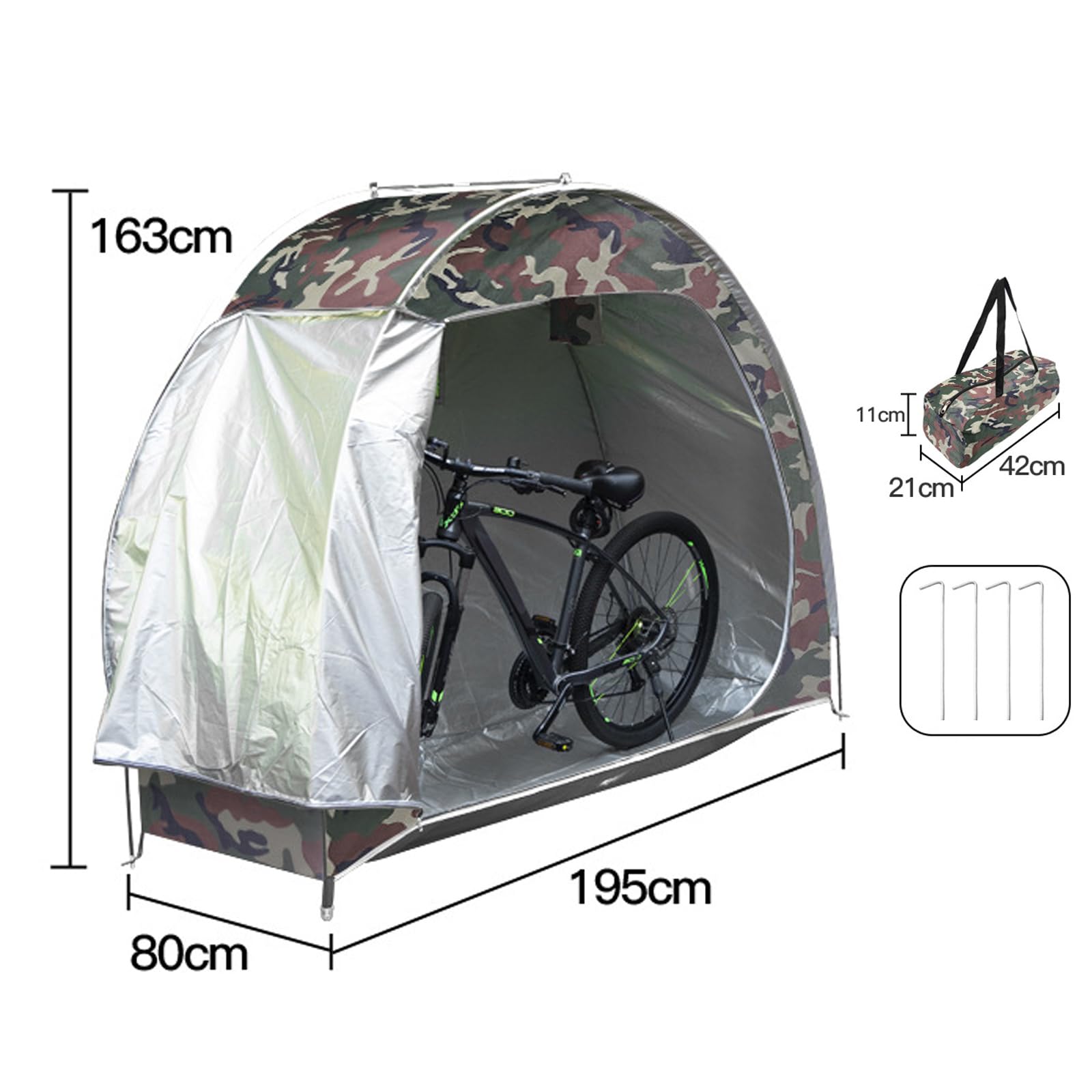 Abri à vélos Garvee pour 2 à 3 vélos, en tissu Oxford 210D, imperméable et résistant à la poussière, avec portes, protection extérieure pour motos et matériel de jardinage, gris