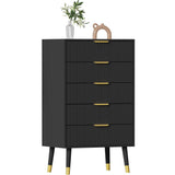 Garvee commode moderne à 5 tiroirs en MDF, pieds en métal, poignées dorées, protection anti-basculement - Or