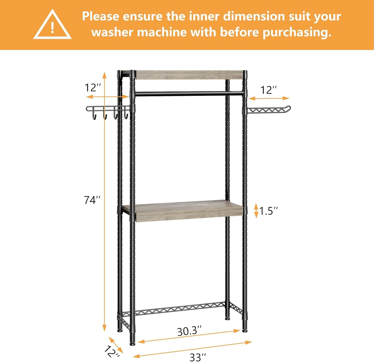 Étagère à linge Garvee 76 cm avec étendoir, réglable, 4 niveaux, bois et acier, pour lave-linge, salle de bain et buanderie, gain de place, 71 cm, couleur naturelle