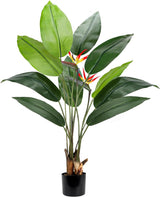 Garvee Strelitzia Artificielle 120 cm, Feuilles PEVA Durables, Sans Entretien, Pot Plastique Noir, Décoration Intérieure Salon Bureau