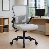 Chaise de bureau ergonomique Garvee en maille avec soutien lombaire réglable et accoudoirs pliables, pivotante à 360°, grise, idéale pour le télétravail et le bureau à domicile.
