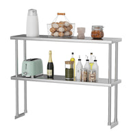 Étagère double supérieure Garvee en acier inoxydable 12 x 48 pouces, réglable, à 2 niveaux, pour cuisine et atelier, résistante à la rouille et robuste.