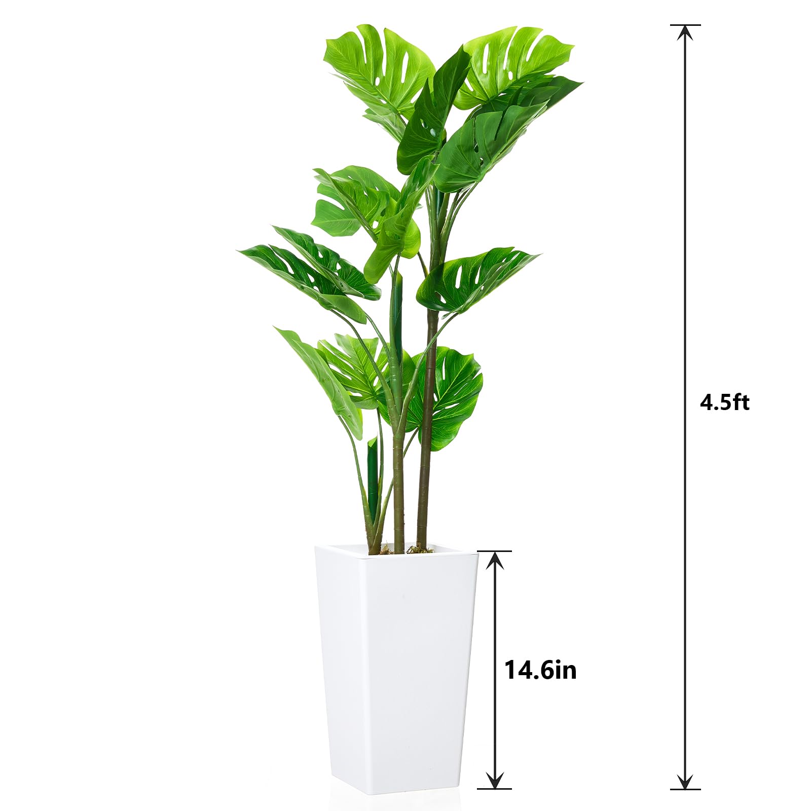 Plante Monstera artificielle Garvee de 1,37 m avec pot blanc pour intérieur et extérieur, branches ajustables, polyester et plastique, entretien facile, vert hyperréaliste