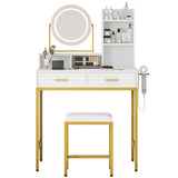 Garvee Meuble de coiffure moderne avec miroir pivotant à 360°, ports USB, 2 tiroirs, bois, tabouret confortable pour chambre et dressing, noir et blanc - Doré
