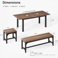 Ensemble table et chaises extensibles Garvee pour 6 à 8 personnes, structure en métal et plateau en MDF, 160 cm (63 pouces), noir industriel, idéal pour la cuisine et la salle à manger.