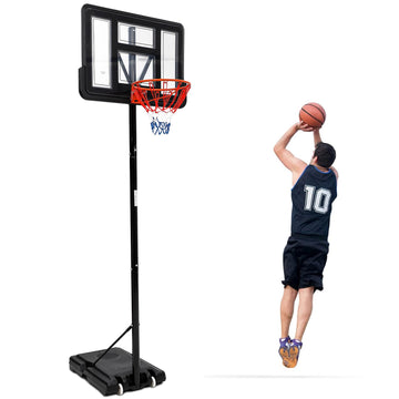 Panier de basket d'extérieur Garvee, réglable de 1,5 à 3 m, panneau incassable en PVC de 112 cm, cadre en PE, poteaux en acier inoxydable, portable pour jardin et aire de jeux