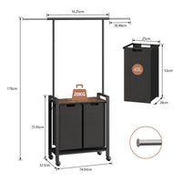 Panier à linge Garvee Trieur de linge à 2 compartiments avec barre de suspension et étagère en bois pour buanderie, 2 x 13 gal, noir